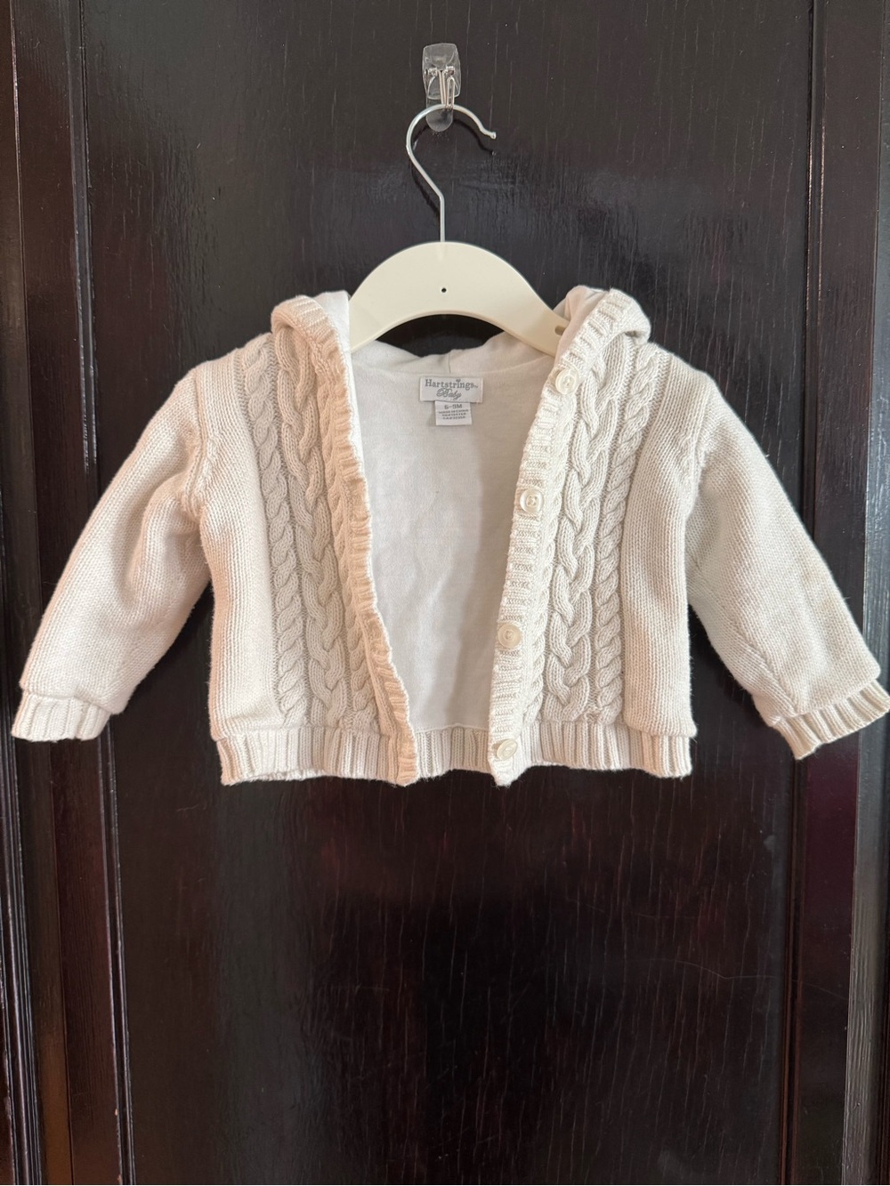 Baby White Cable Knit Hooded Cardigan